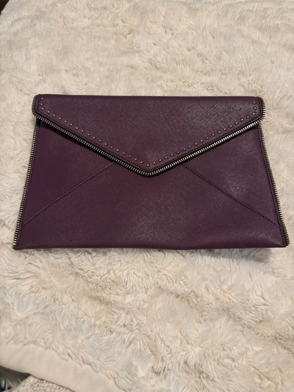 Rebecca Minkoff Deep Plum Envelope Clutch with Zip Trim